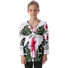 Hawaii T- Shirt Hawaii Blood Flower Garden T- Shirt Kids  V Neck Casual Top by maxcute