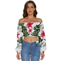 Hawaii T- Shirt Hawaii Blood Flower Garden T- Shirt Long Sleeve Crinkled Weave Crop Top by maxcute