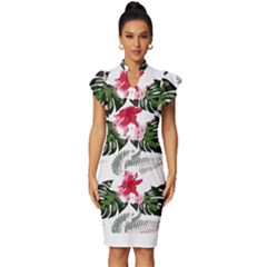 Hawaii T- Shirt Hawaii Blood Flower Garden T- Shirt Vintage Frill Sleeve V-neck Bodycon Dress