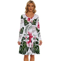 Hawaii T- Shirt Hawaii Blood Flower Garden T- Shirt Long Sleeve Dress With Pocket