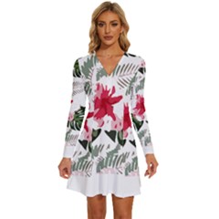 Hawaii T- Shirt Hawaii Blood Flower Garden T- Shirt Long Sleeve Deep V Mini Dress 