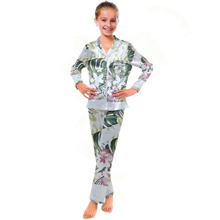 Hawaii T- Shirt Hawaii Bloom Creative T- Shirt Kid s Satin Long Sleeve Pajamas Set