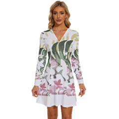 Hawaii T- Shirt Hawaii Bloom Creative T- Shirt Long Sleeve Deep V Mini Dress 