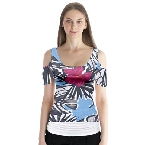 Hawaii T- Shirt Hawaii Blossom Fashion T- Shirt Butterfly Sleeve Cutout Tee  by maxcute