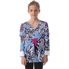 Hawaii T- Shirt Hawaii Blossom Fashion T- Shirt Kids  V Neck Casual Top