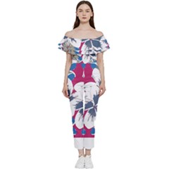 Hawaii T- Shirt Hawaii Branch Pattern T- Shirt Off Shoulder Ruffle Top Jumpsuit