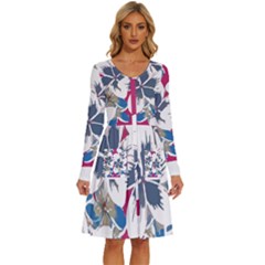 Hawaii T- Shirt Hawaii Branch Pattern T- Shirt Long Sleeve Dress With Pocket