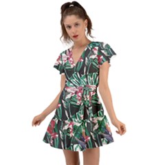 Hawaii T- Shirt Hawaii Branch Trend T- Shirt Flutter Sleeve Wrap Dress by maxcute