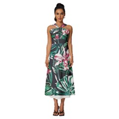 Hawaii T- Shirt Hawaii Branch Trend T- Shirt Sleeveless Cross Front Cocktail Midi Chiffon Dress