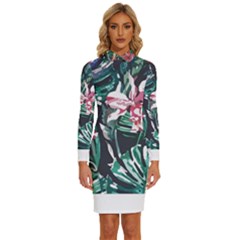 Hawaii T- Shirt Hawaii Branch Trend T- Shirt Long Sleeve Shirt Collar Bodycon Dress