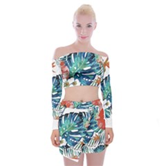 Hawaii T- Shirt Hawaii Christmas Flower Fashion T- Shirt Off Shoulder Top With Mini Skirt Set