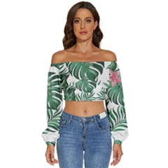 Hawaii T- Shirt Hawaii Coral Flower Fashion T- Shirt Long Sleeve Crinkled Weave Crop Top