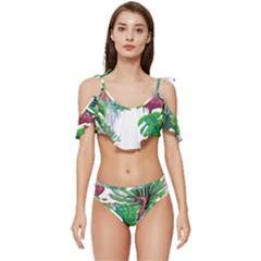 Hawaii T- Shirt Hawaii Creative Pattern T- Shirt Ruffle Edge Tie Up Bikini Set	