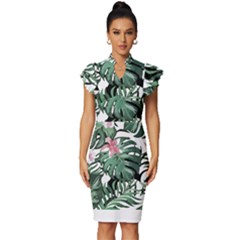 Hawaii T- Shirt Hawaii Creative T- Shirt Vintage Frill Sleeve V-neck Bodycon Dress