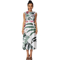 Hawaii T- Shirt Hawaii Flaw Pattern T- Shirt Sleeveless Round Neck Midi Dress