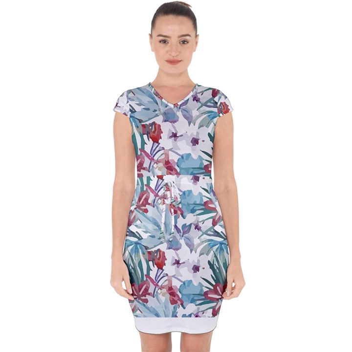 Hawaii T- Shirt Hawaii Flora Pattern T- Shirt Capsleeve Drawstring Dress 