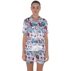 Hawaii T- Shirt Hawaii Flora Pattern T- Shirt Satin Short Sleeve Pajamas Set by maxcute