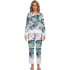 Hawaii T- Shirt Hawaii Flora T- Shirt Womens  Long Sleeve Lightweight Pajamas Set