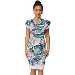 Hawaii T- Shirt Hawaii Flora T- Shirt Vintage Frill Sleeve V-neck Bodycon Dress