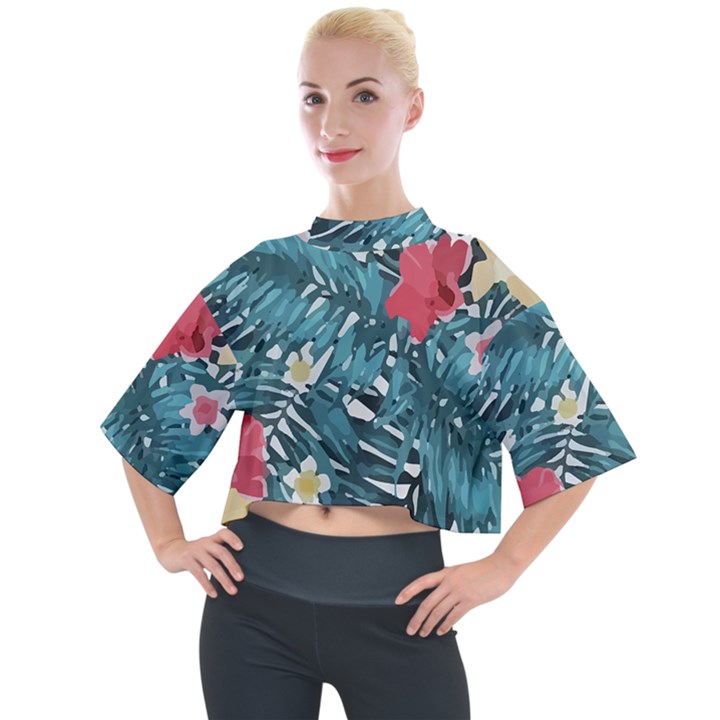 Hawaii T- Shirt Hawaii Floral Fashion T- Shirt Mock Neck Tee