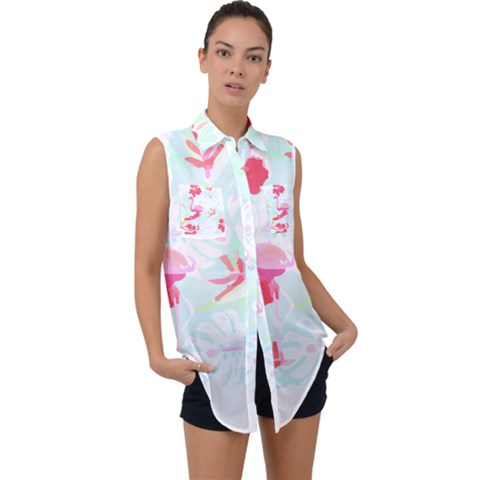 Hawaii T- Shirt Hawaii Floral Pattern T- Shirt Sleeveless Chiffon Button Shirt by maxcute