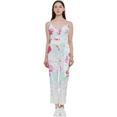 Hawaii T- Shirt Hawaii Floral Pattern T- Shirt V-neck Spaghetti Strap Tie Front Jumpsuit