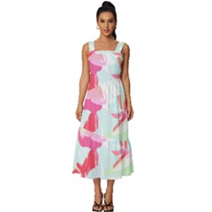 Hawaii T- Shirt Hawaii Floral Pattern T- Shirt Square Neckline Tiered Midi Dress