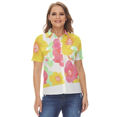 Hawaii T- Shirt Hawaii Floral Summer T- Shirt Women s Short Sleeve Double Pocket Shirt by maxcute