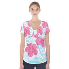 Hawaii T- Shirt Hawaii Floral Trend T- Shirt Short Sleeve Front Detail Top by maxcute