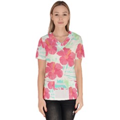 Hawaii T- Shirt Hawaii Floral Trend T- Shirt Women s V-neck Scrub Top by maxcute