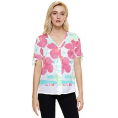 Hawaii T- Shirt Hawaii Floral Trend T- Shirt Bow Sleeve Button Up Top by maxcute