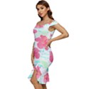 Hawaii T- Shirt Hawaii Floral Trend T- Shirt Off Shoulder Ruffle Split Hem Bodycon Dress View2