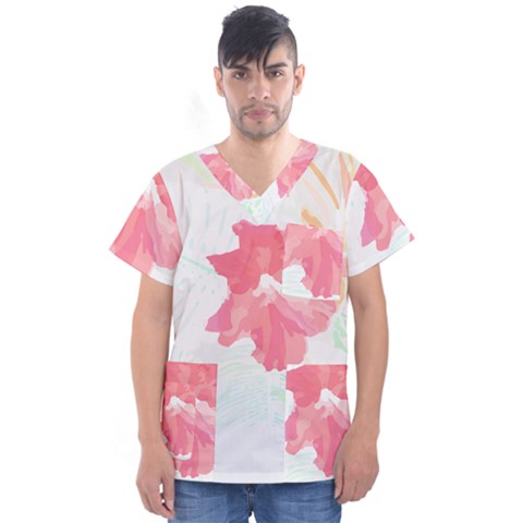 Hawaii T- Shirt Hawaii Florist Modern T- Shirt Men s V-neck Scrub Top by maxcute