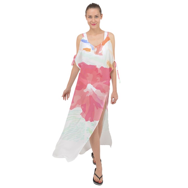 Hawaii T- Shirt Hawaii Florist Modern T- Shirt Maxi Chiffon Cover Up Dress