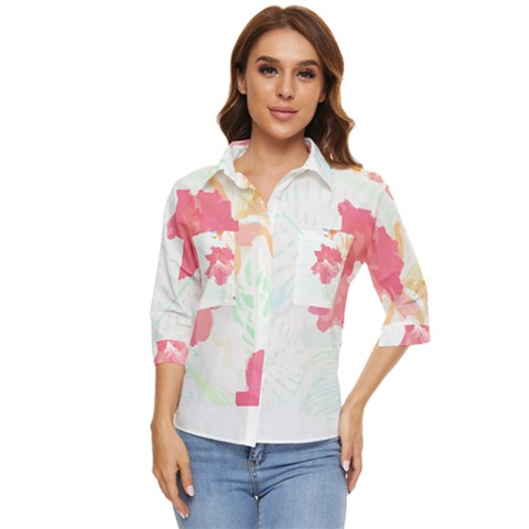 Hawaii T- Shirt Hawaii Florist Modern T- Shirt Women s Quarter Sleeve Pocket Shirt by maxcute