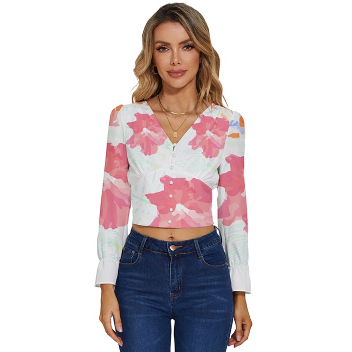 Hawaii T- Shirt Hawaii Florist Modern T- Shirt Long Sleeve V-Neck Top