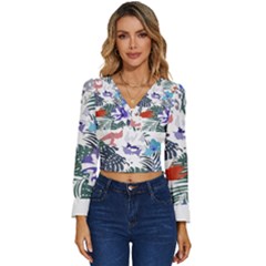 Hawaii T- Shirt Hawaii Flourish Pattern T- Shirt Long Sleeve V-neck Top