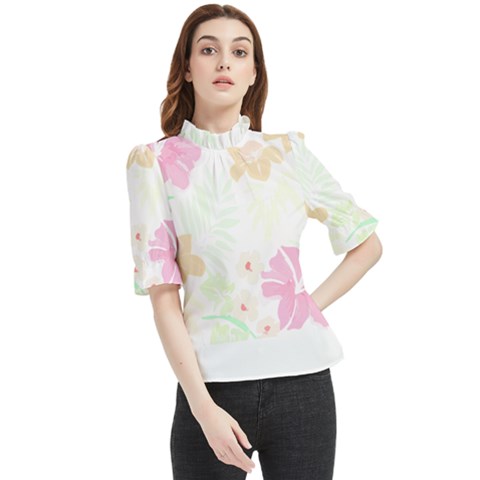 Hawaii T- Shirt Hawaii Flower Creative T- Shirt Frill Neck Blouse by maxcute