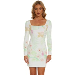 Hawaii T- Shirt Hawaii Flower Creative T- Shirt Long Sleeve Square Neck Bodycon Velour Dress