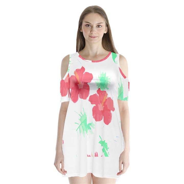 Hawaii T- Shirt Hawaii Flower Fashion T- Shirt Shoulder Cutout Velvet One Piece