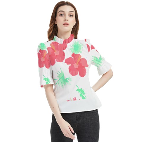 Hawaii T- Shirt Hawaii Flower Fashion T- Shirt Frill Neck Blouse by maxcute