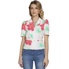 Hawaii T- Shirt Hawaii Flower Fashion T- Shirt Puffed Short Sleeve Button Up Jacket