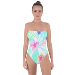 Hawaii T- Shirt Hawaii Flower Pattern T- Shirt Tie Back One Piece Swimsuit