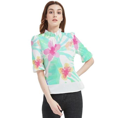 Hawaii T- Shirt Hawaii Flower Pattern T- Shirt Frill Neck Blouse by maxcute