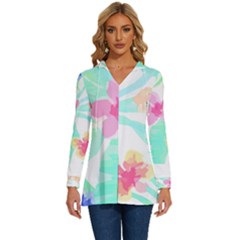 Hawaii T- Shirt Hawaii Flower Pattern T- Shirt Long Sleeve Drawstring Hooded Top