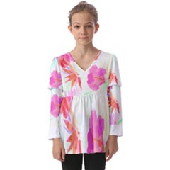 Hawaii T- Shirt Hawaii Flowerbages Pattern T- Shirt Kids  V Neck Casual Top