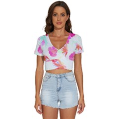 Hawaii T- Shirt Hawaii Flowerbages Pattern T- Shirt V-neck Crop Top