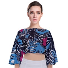 Hawaii T- Shirt Hawaii Flowering Trend T- Shirt Tie Back Butterfly Sleeve Chiffon Top by maxcute