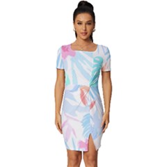 Hawaii T- Shirt Hawaii Flowers Creative T- Shirt Fitted Knot Split End Bodycon Dress