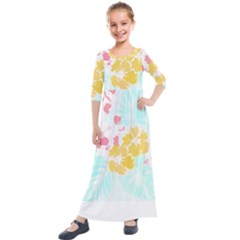 Hawaii T- Shirt Hawaii Flowers Modern T- Shirt Kids  Quarter Sleeve Maxi Dress by maxcute